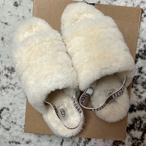 White UGG fluff yeah slide